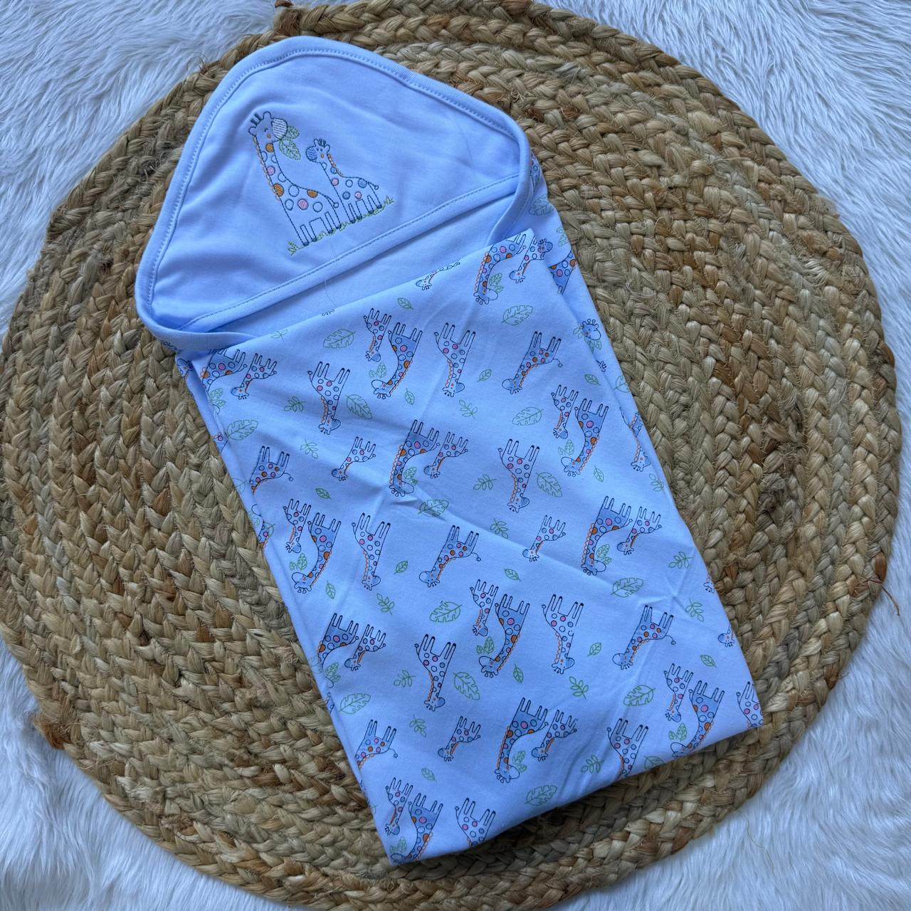 Hooded Towel - Giraffe  Blue