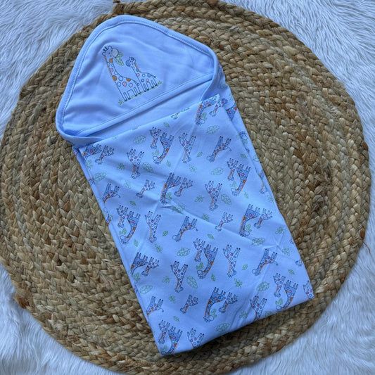 Hooded Towel - Giraffe  Blue