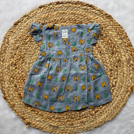 Front Open Frock - grey tiger