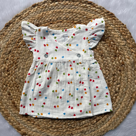 Front Open Frock - white hearts