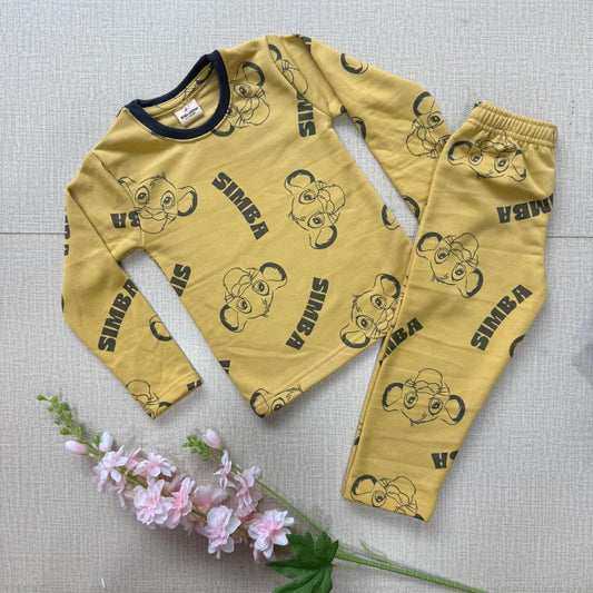 Kids Pant Co-Ord Winter Sets (Full sleeve) - Yellow Simba