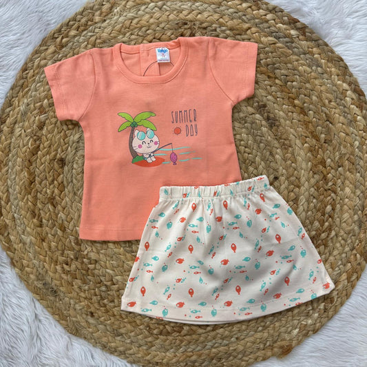 T-Shirt & Skirt  Girls Sets - Orange