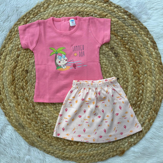 T-Shirt & Skirt  Girls Sets - Pink