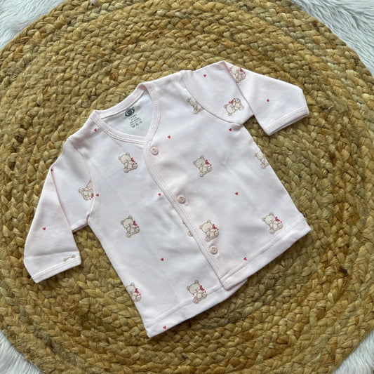 Knitted Baby Jabla with Full Sleeve - Pink Teddy