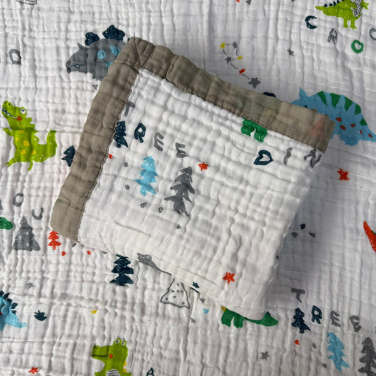 Muslin Blanket 6 Layer - Grey Dino