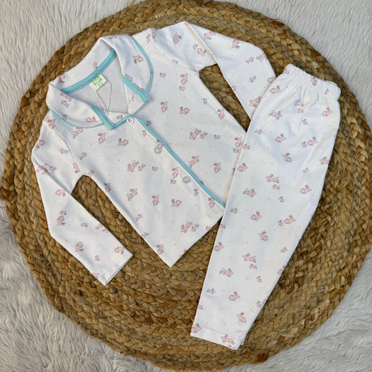 Baby Collar Night Suits - White Rabbit