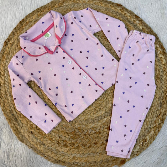 Baby Collar Night Suits - Pink Hearts