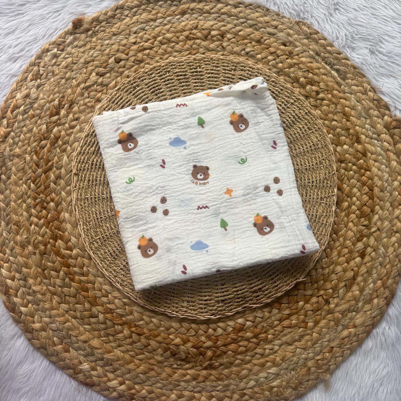 Premium double layer crinkled swaddle - Teddy Face