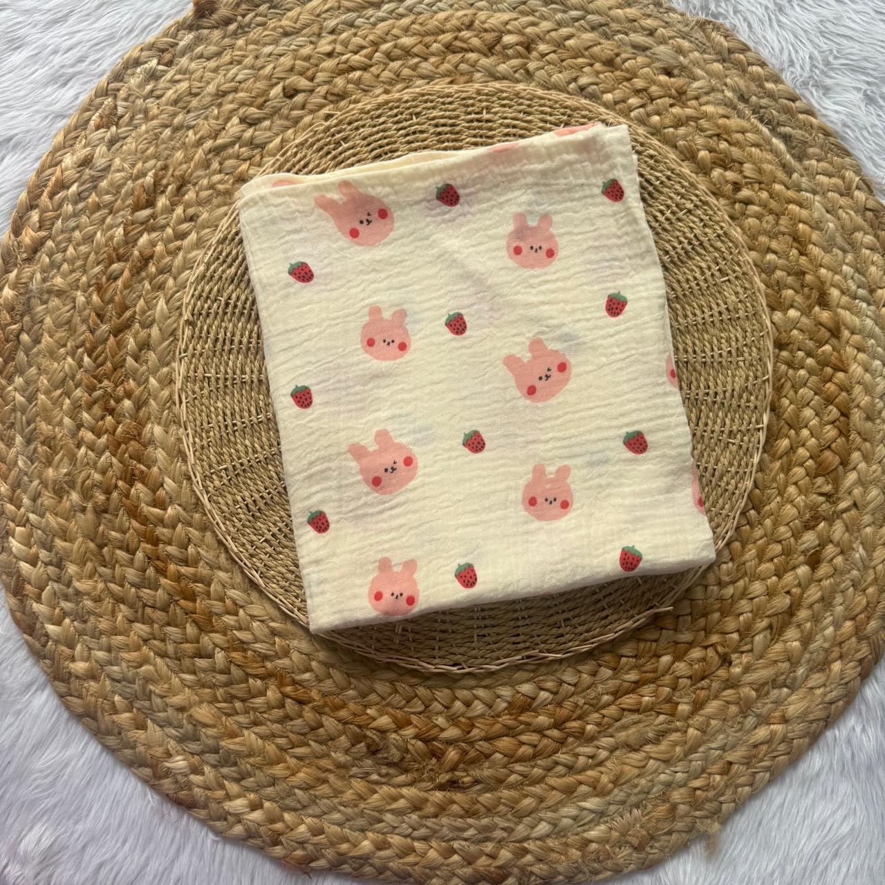 Premium double layer crinkled swaddle - Bunny Face