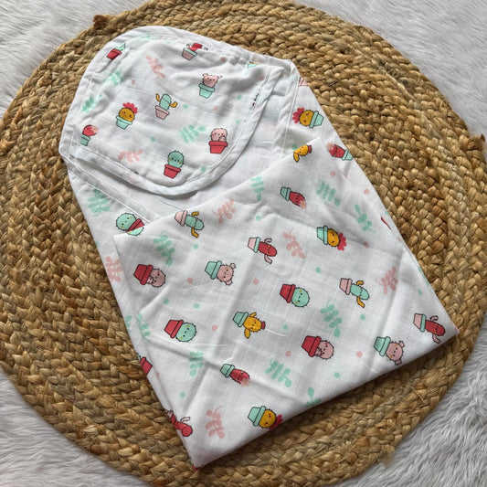 Muslin Hooded Towel - Cup Prickle