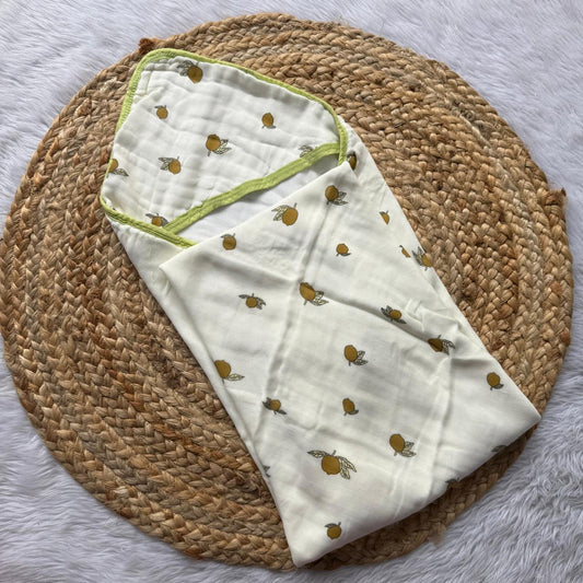 Muslin 6 Layer Hooded Towel - Lemon