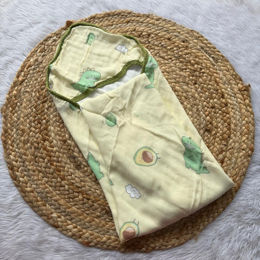 Muslin 6 Layer Hooded Towel - Yellow Dino