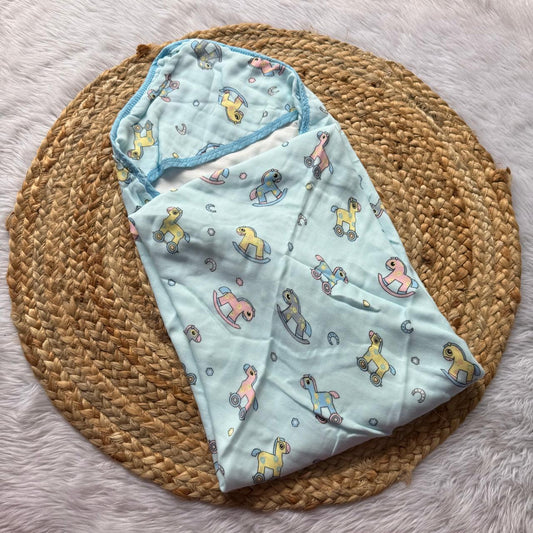 Muslin 6 Layer Hooded Towel - Blue Horse