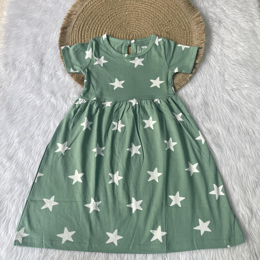 Girl Frocks - Green Stars