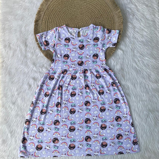 Girl Frocks - Purple with Rainbow