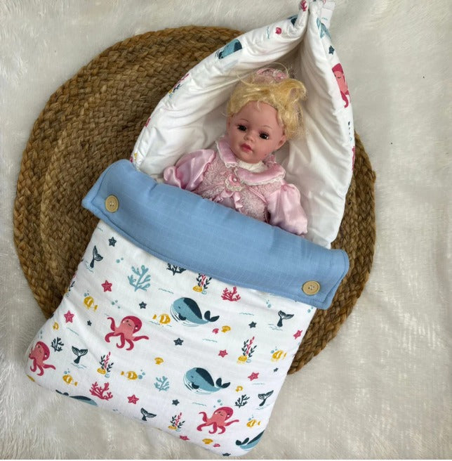 Muslin Baby Carry Bed -  Aqua Animals