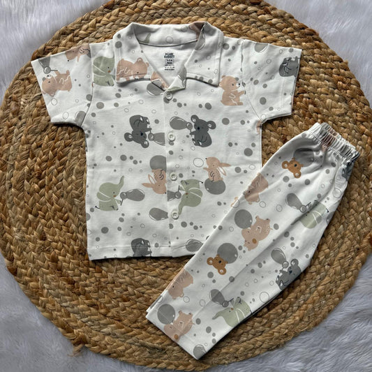 Baby Collar Night Suits - White Elehants