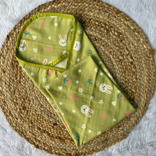Muslin Hooded Towel - Green Bunny