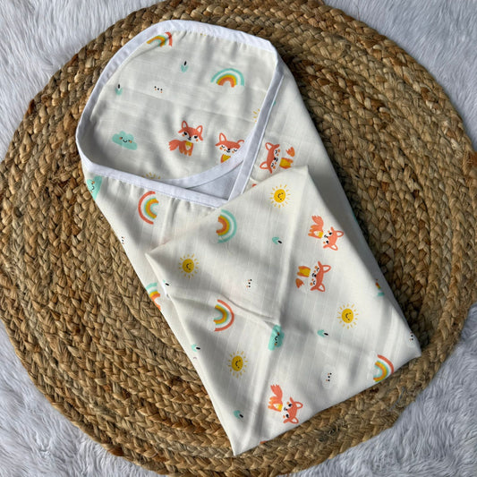Muslin Hooded Towel - White Rainbow
