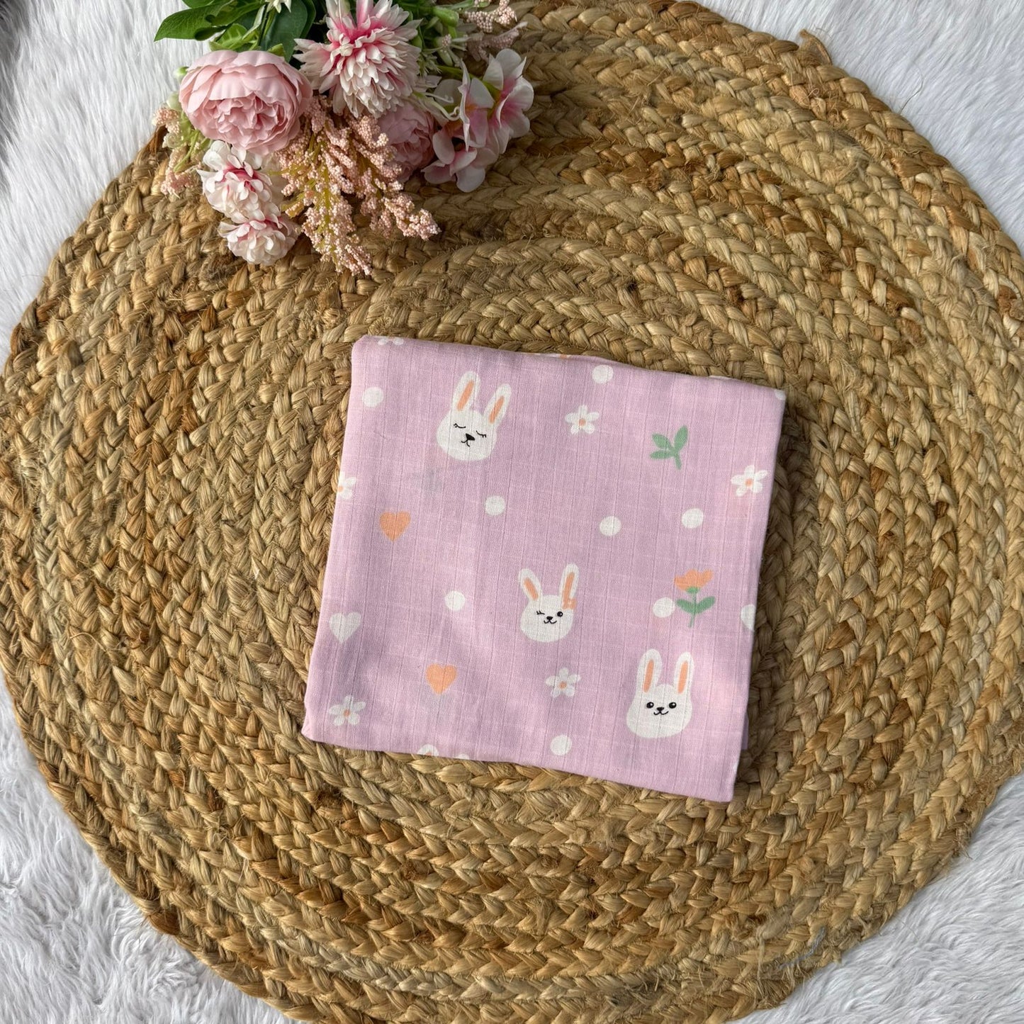 Muslin Adult Bath Towels - Purple Bunny