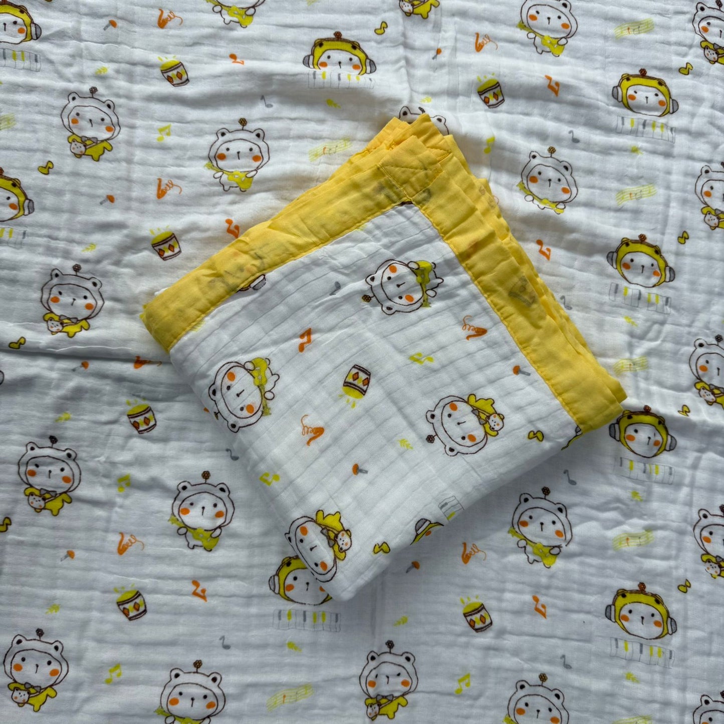 Muslin Blanket 6 Layer - Yellow kitty