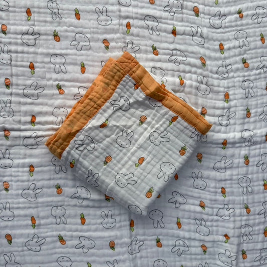 Muslin Blanket 6 Layer - Bunny with Carrot
