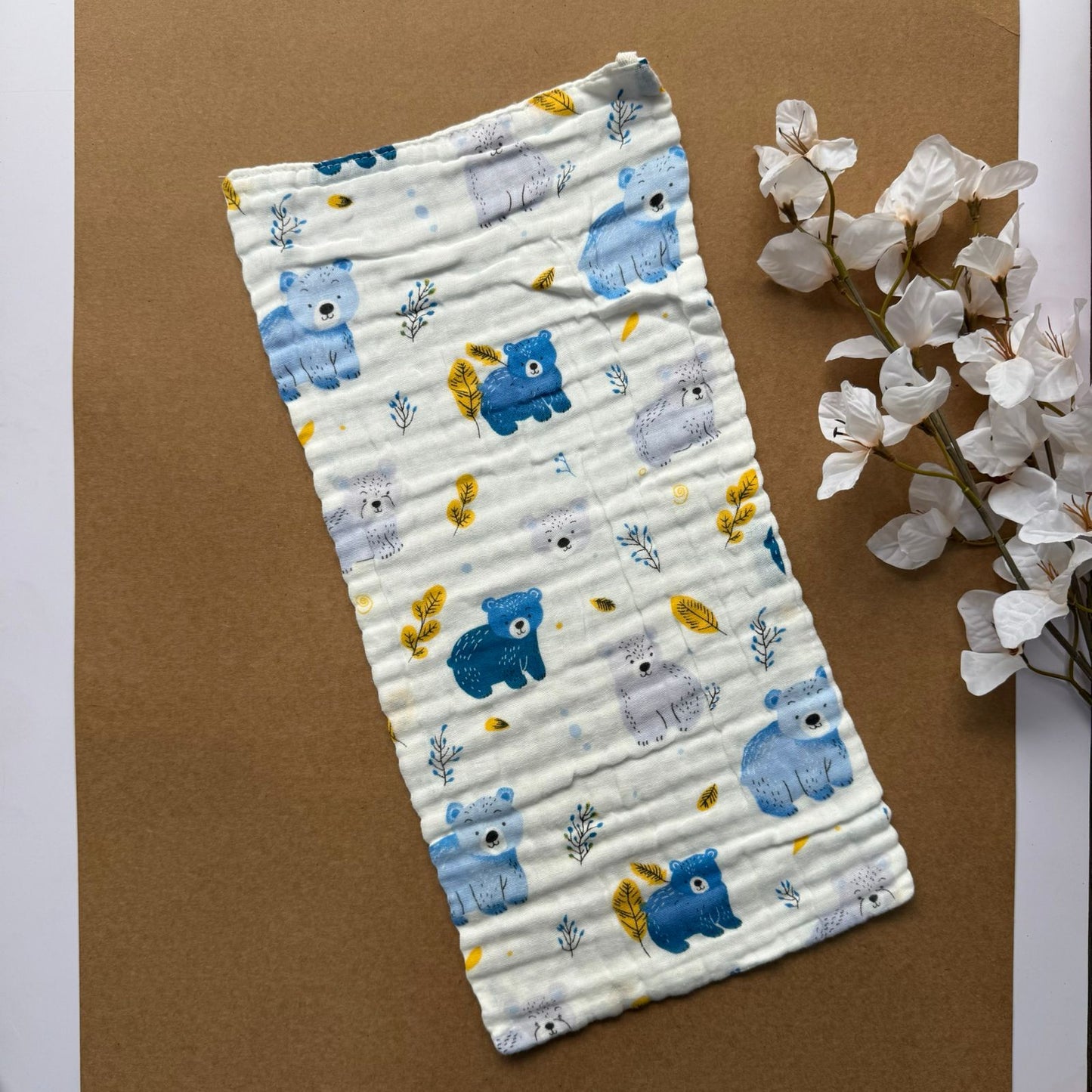 Baby Burp Cloth - 6 layer Muslin - Blue Bear