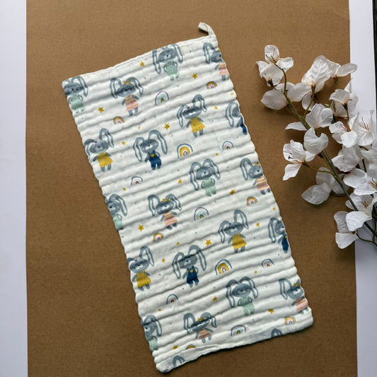 Baby Burp Cloth - 6 layer Muslin - Grey Rabbit