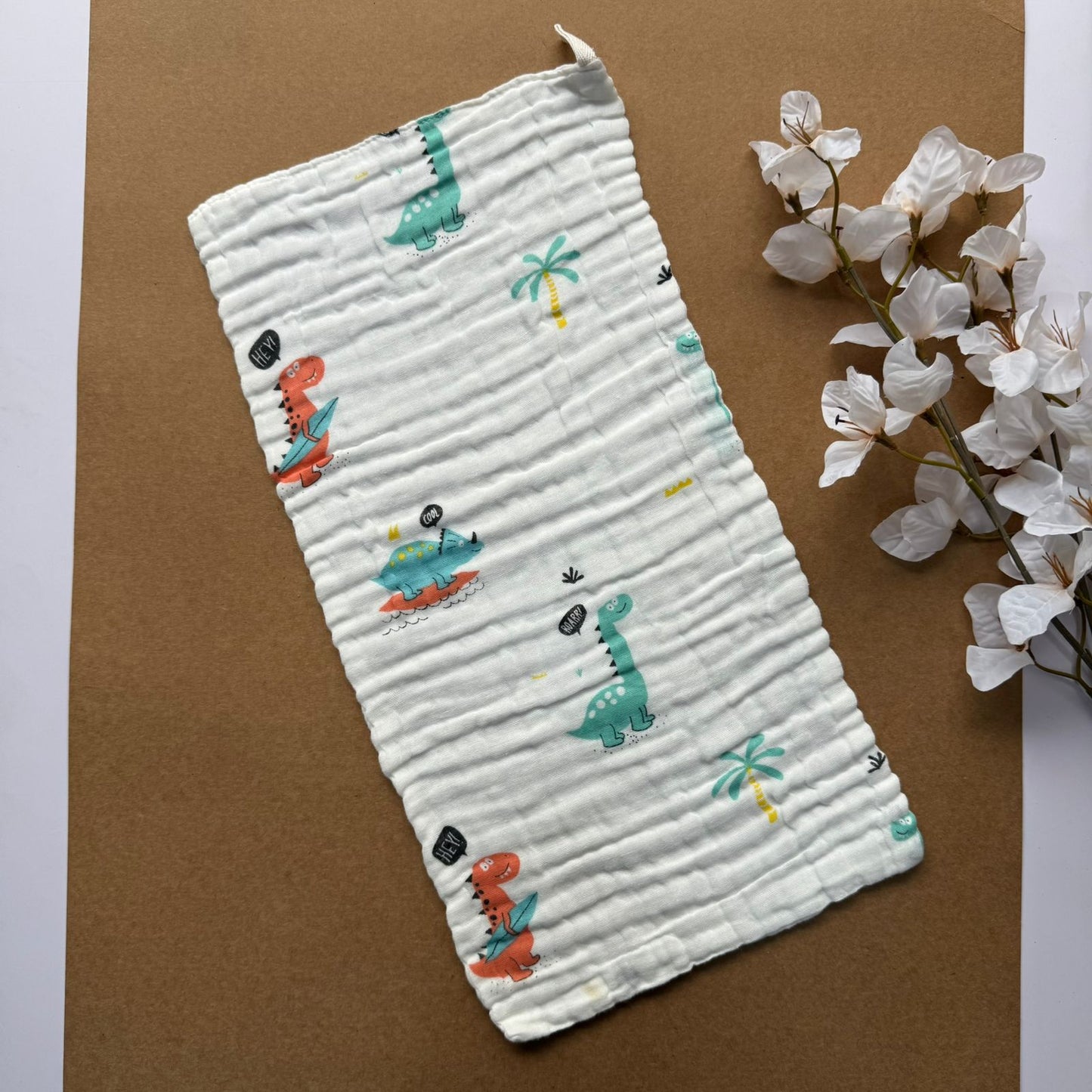 Baby Burp Cloth - 6 layer Muslin - Dino