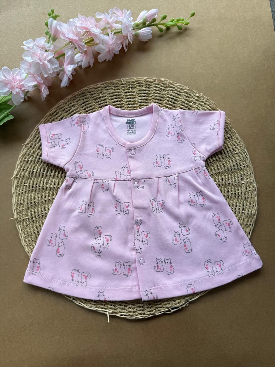 Premium Baby Knitted Frocks - Pink Cats