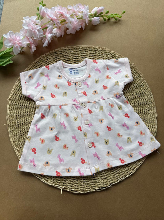 Premium Baby Knitted Frocks - Baby Pink Animals
