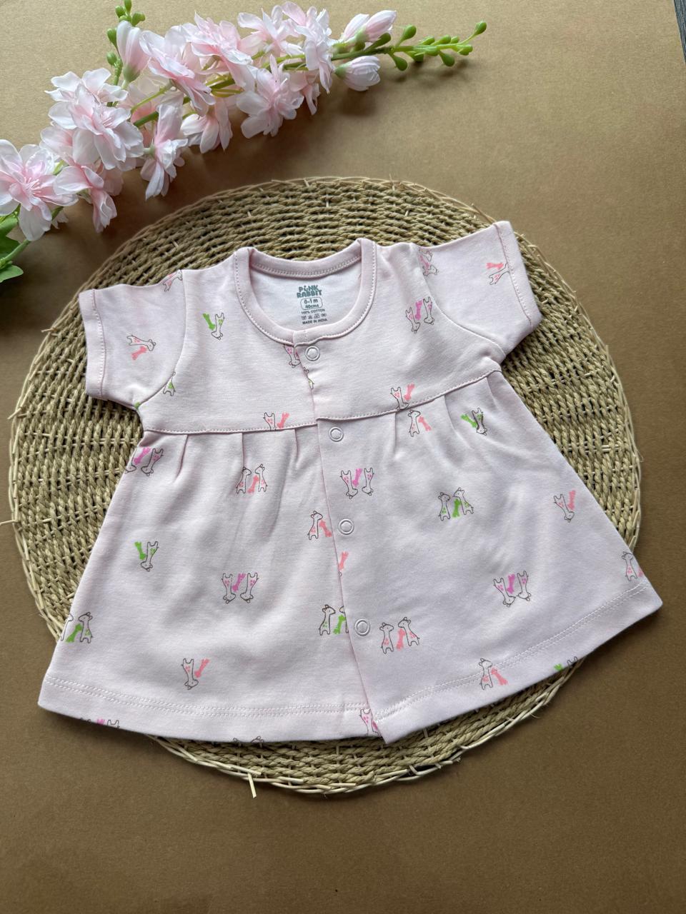Premium Baby Knitted Frocks - Pink Giraffe