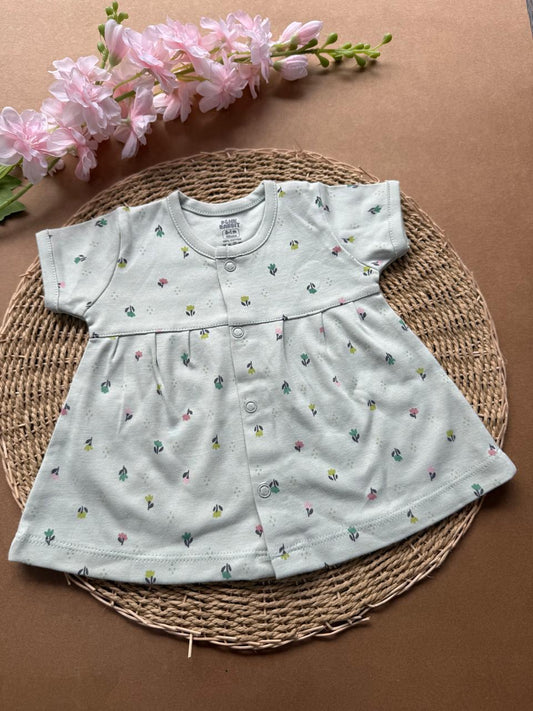 Premium Baby Knitted Frocks - Green Mini Flowers