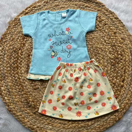 T-Shirt & Skirt  Girls Sets - Blue Honey