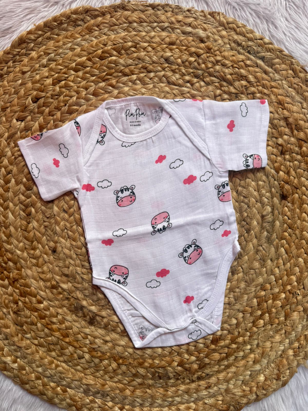 Baby Muslin Romper - Cow Face