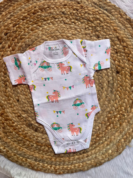 Baby Muslin Romper -  Orange Unicorn