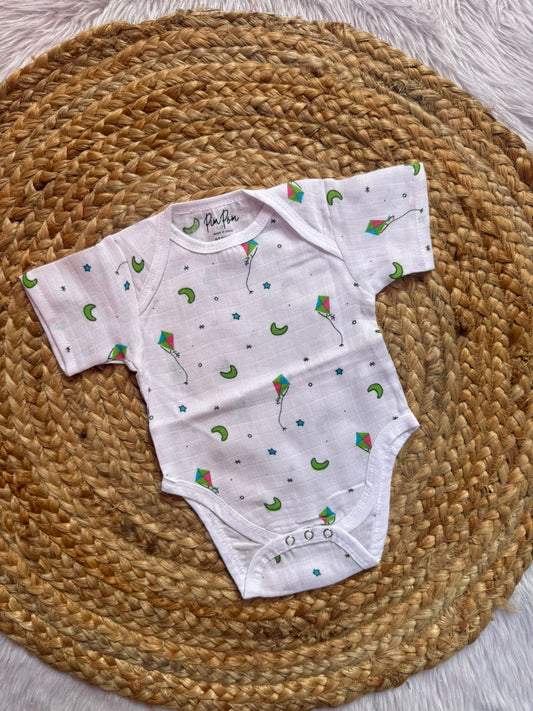 Baby Muslin Romper - Green Kite