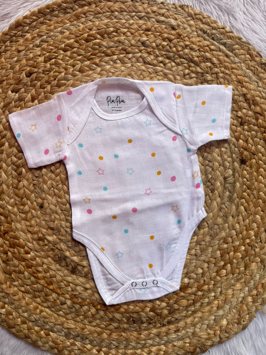 Baby Muslin Romper - Stars with Dots