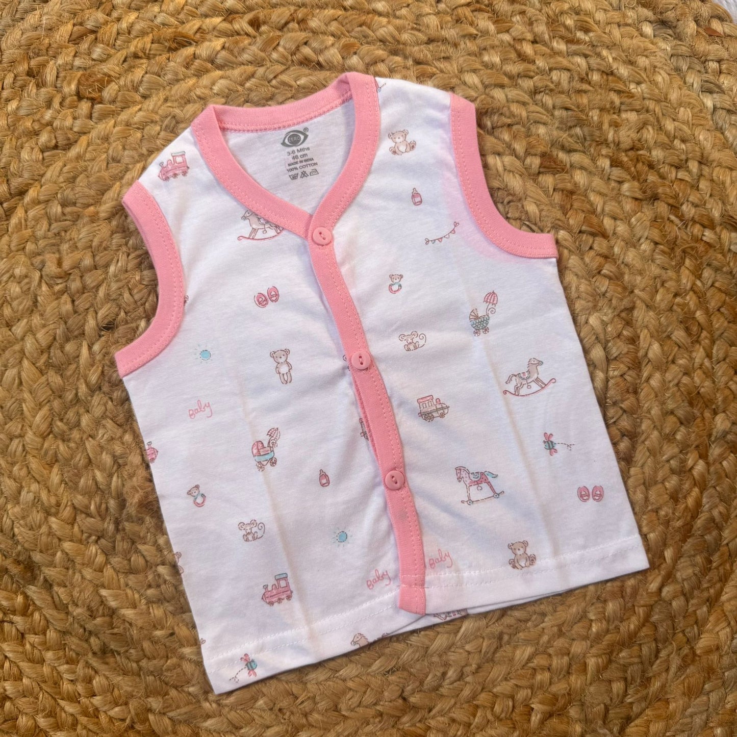 Knitted Baby Jabla Sleeveless  - Pink  Horse