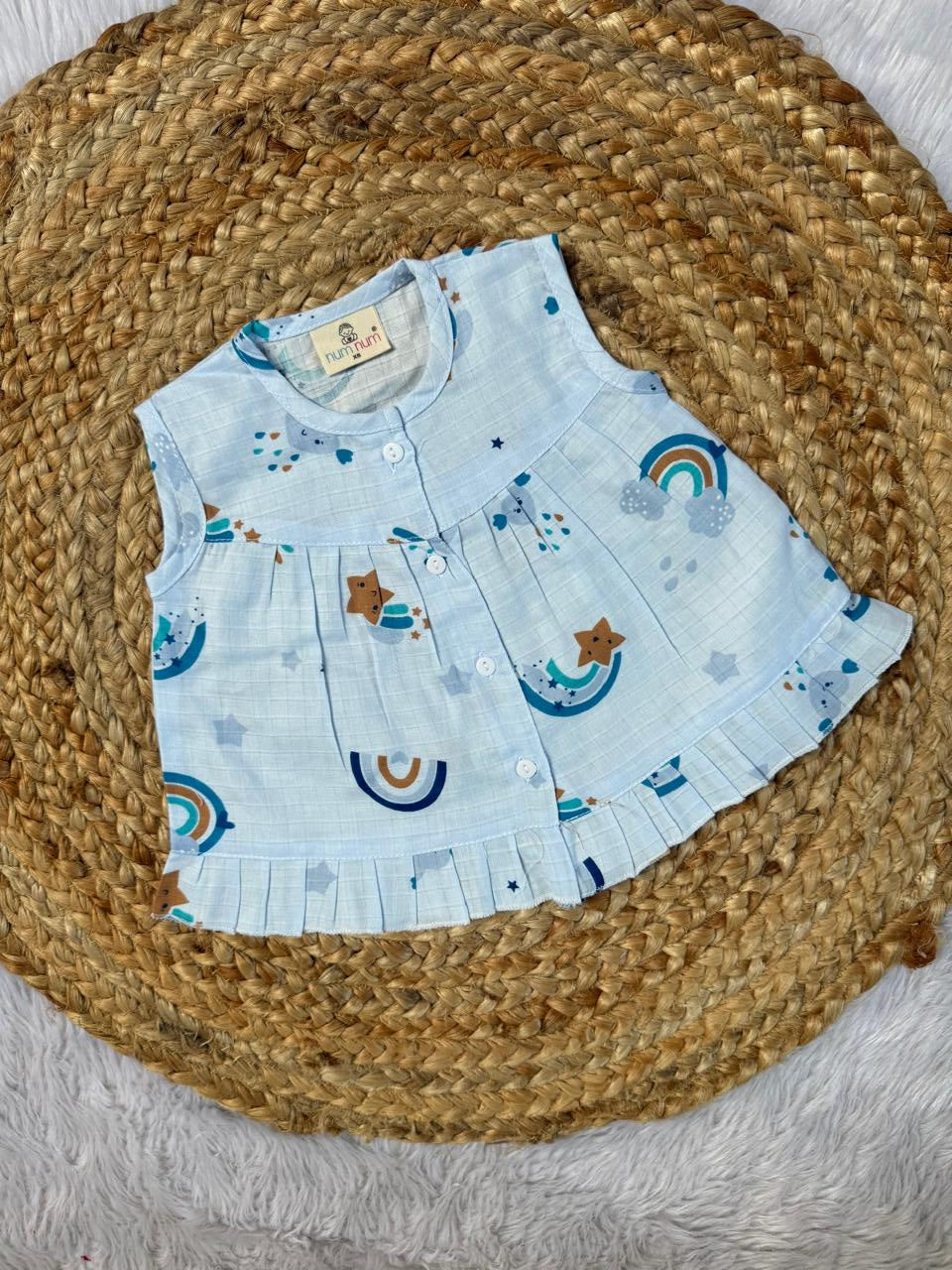 Front Open Frock - Blue Rainbow