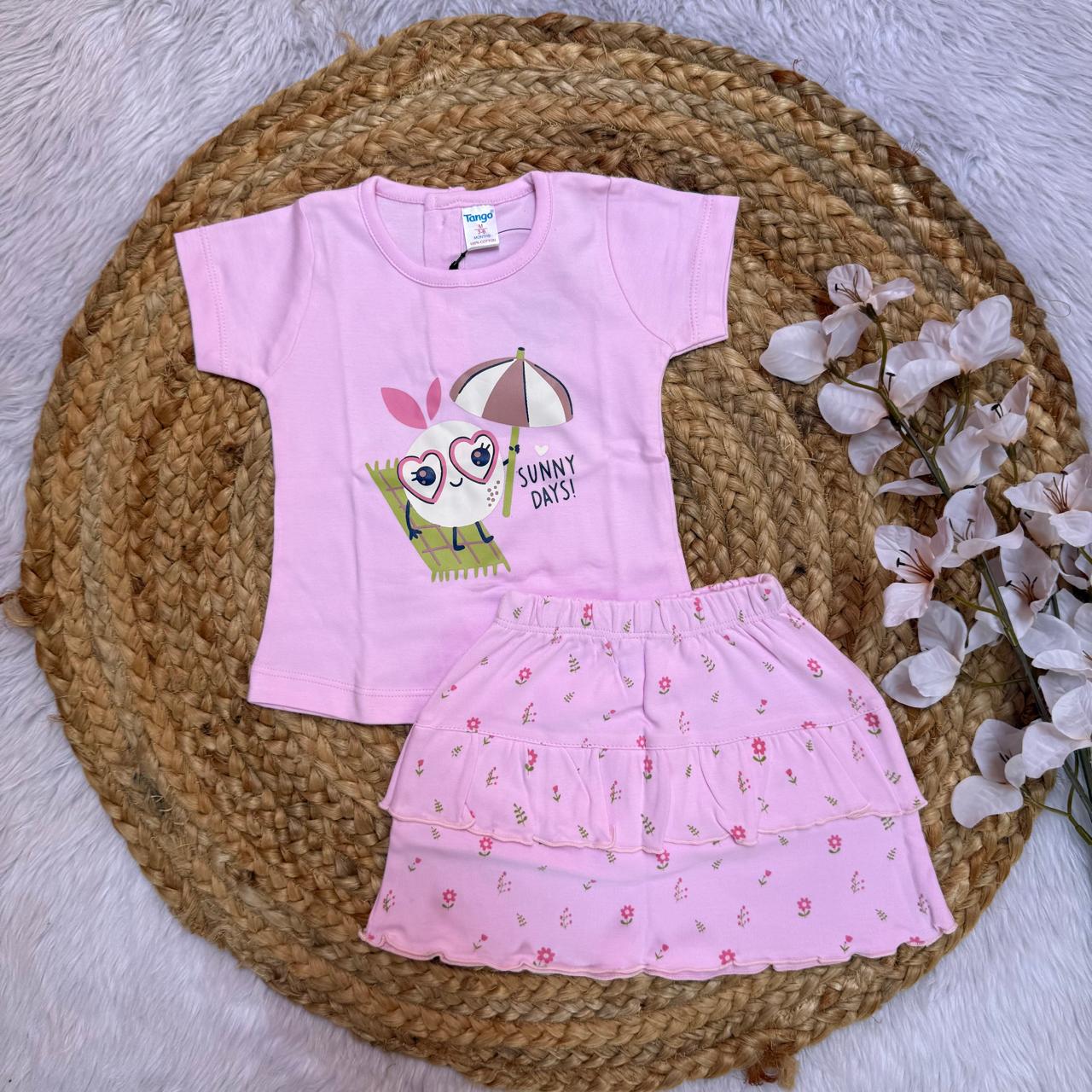 T-Shirt & Skirt  Girls Sets - Pink Umbrella