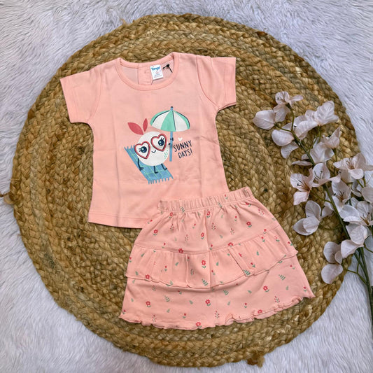 T-Shirt & Skirt  Girls Sets - Orange Umbrella
