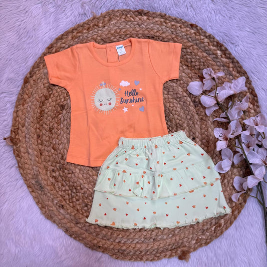 T-Shirt & Skirt  Girls Sets - Orange Sunshine