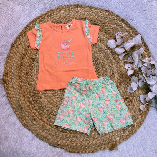 T-Shirt & Shorts Girls Sets - Orange Flowers