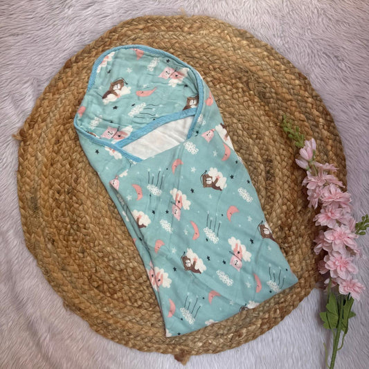 Muslin 6 Layer Hooded Towel - Blue Teddy