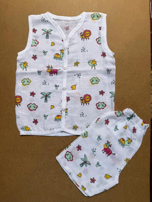 Muslin Jabla and Shorts Set  - Cute Animals