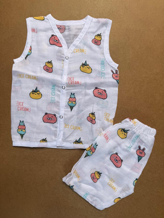 Muslin Jabla and Shorts Set  - Ice Cream