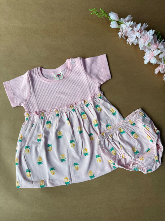 Premium Baby Knitted Frocks with inserts - Pink Pineapple