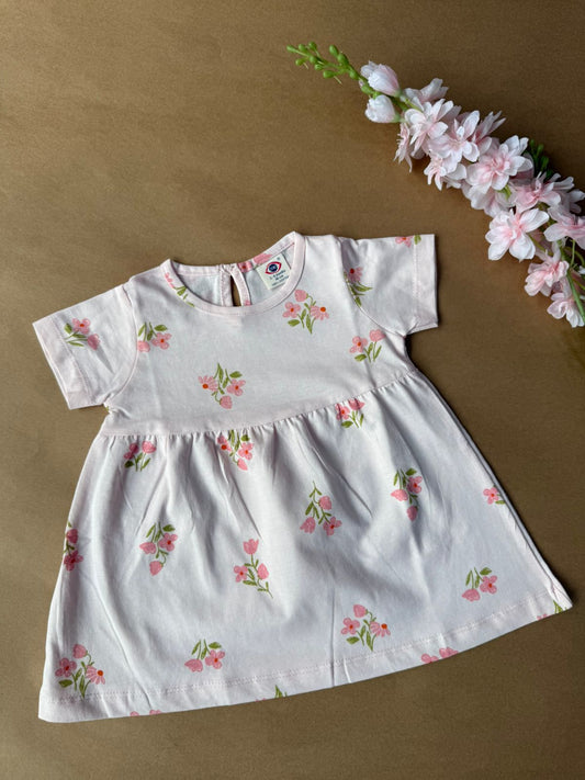 Premium Baby Knitted Frocks - Peach Flowers