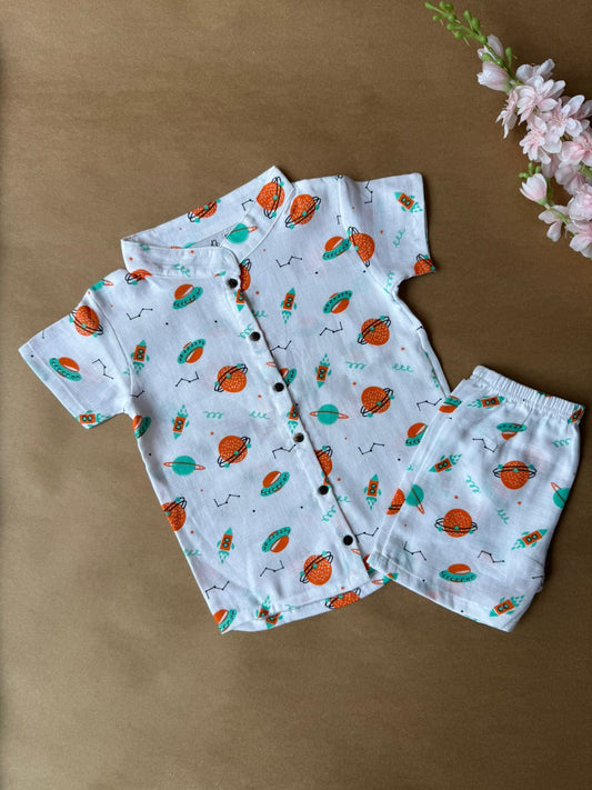 Boys Shirt and Shorts Set - Orange Solar